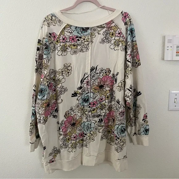 Free People Floral Off-the-Shoulder Sweater - Cream and Multicolor - Picture 7 of 11